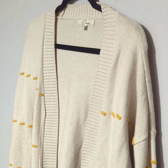Les Serein Cream and Yellow Open Front Cardigan - Picture 2 of 5